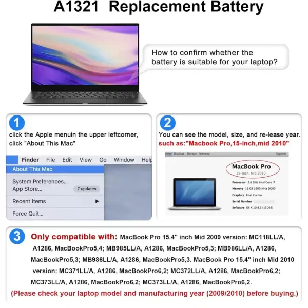 Laprite MacBook Pro 15" A1286 Battery 3